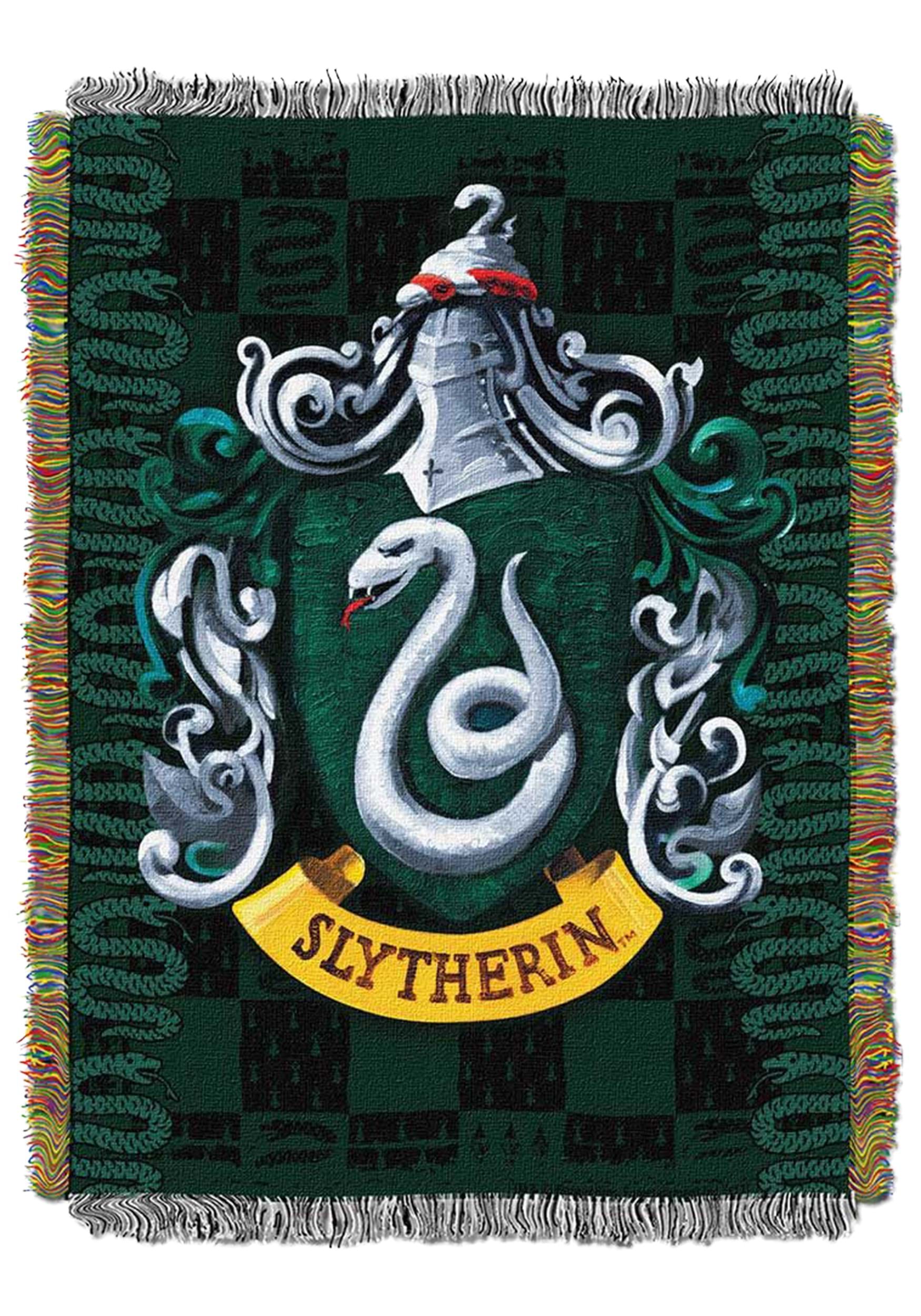 Detailed Harry Potter Slytherin Shield Woven Tapestry Blanket