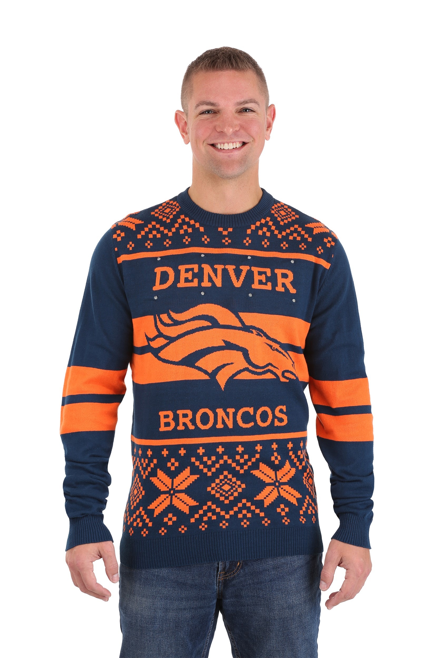 Men's Denver Broncos 2 Stripe Big Logo Light Up Sweater