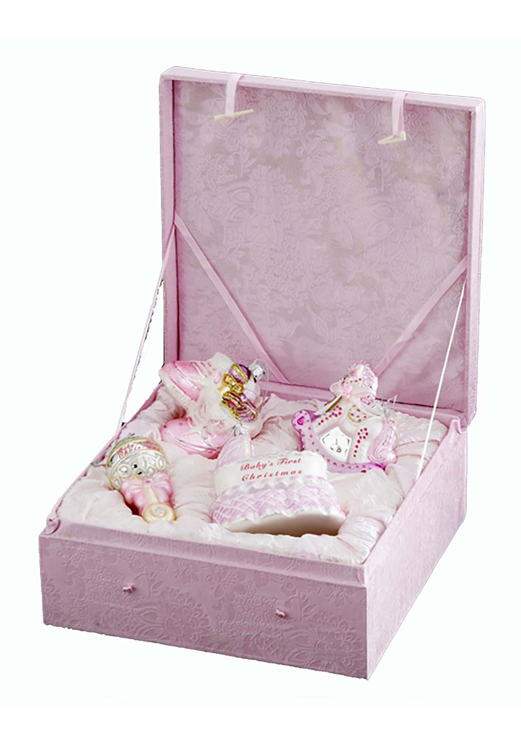 Baby Girl  Noble Gems Glass Ornament 4pc Set , Christmas Ornaments