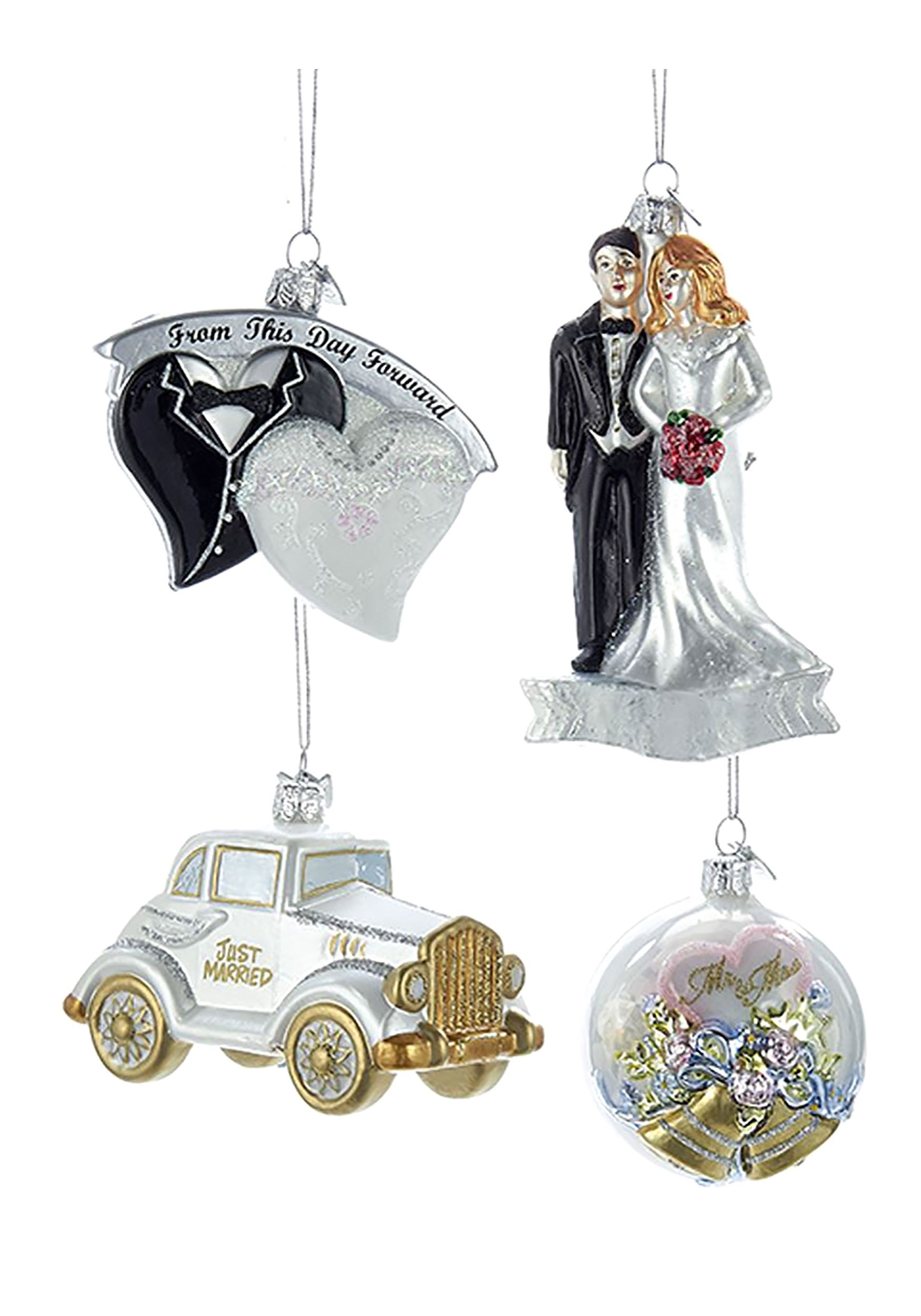 4pc Noble Gems Glass Wedding Ornament Set