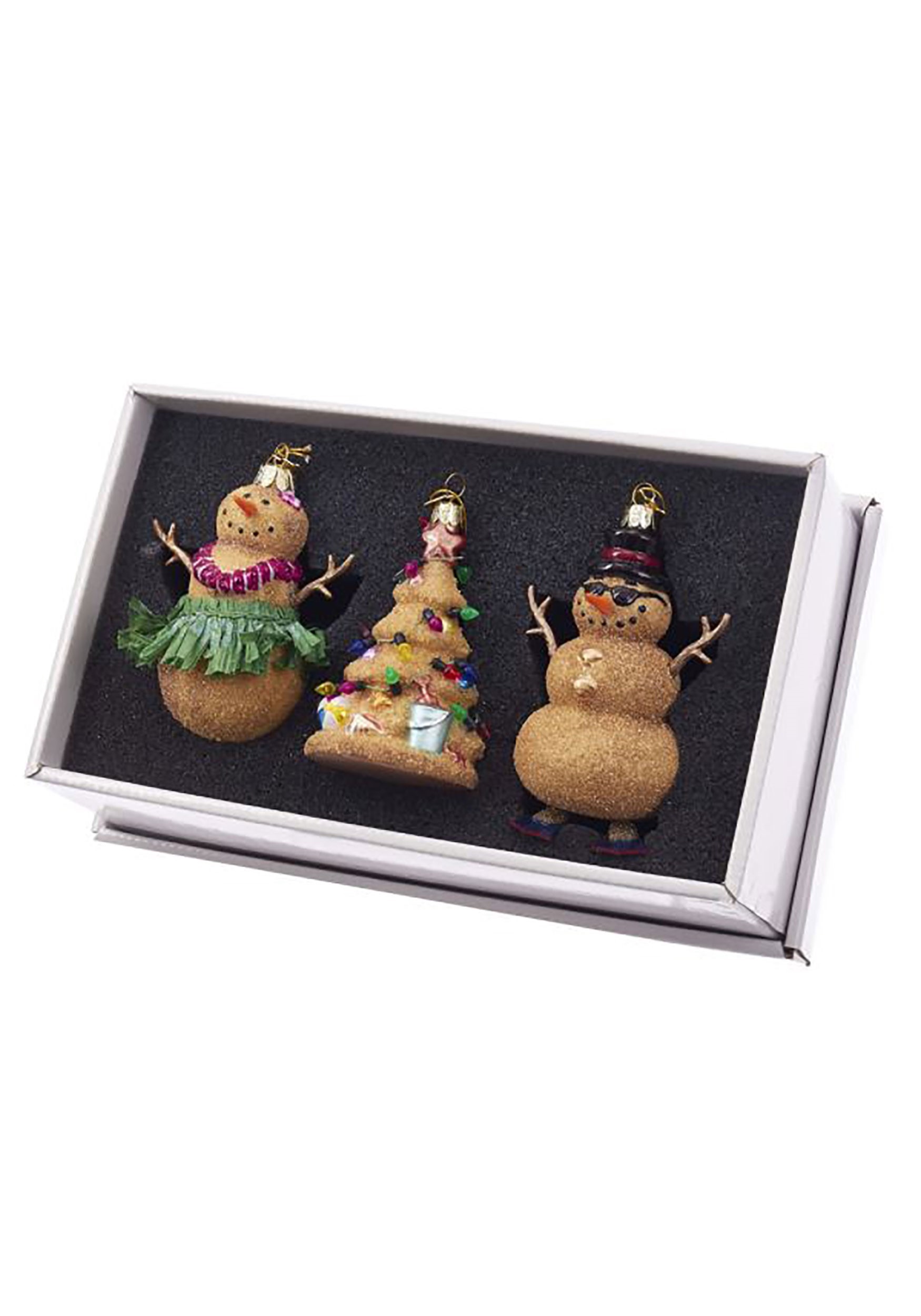 Kurt Adler Noble Gems Glass Sand Tree & Snowman 3pc Ornament Set