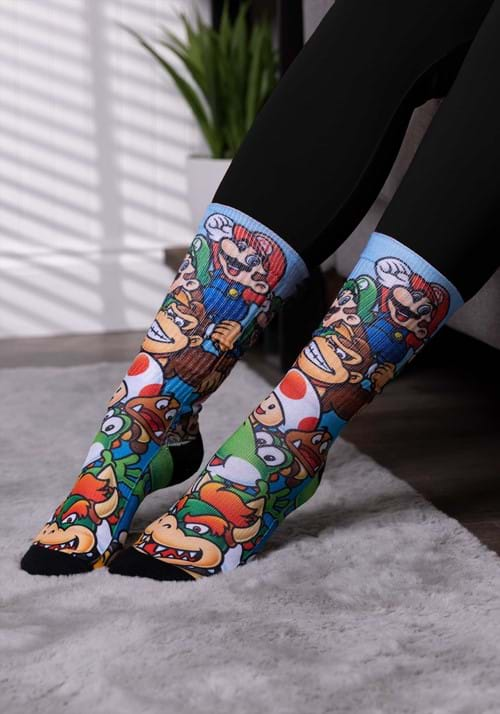 Mario Brothers Stacked Characters Sublimated Socks