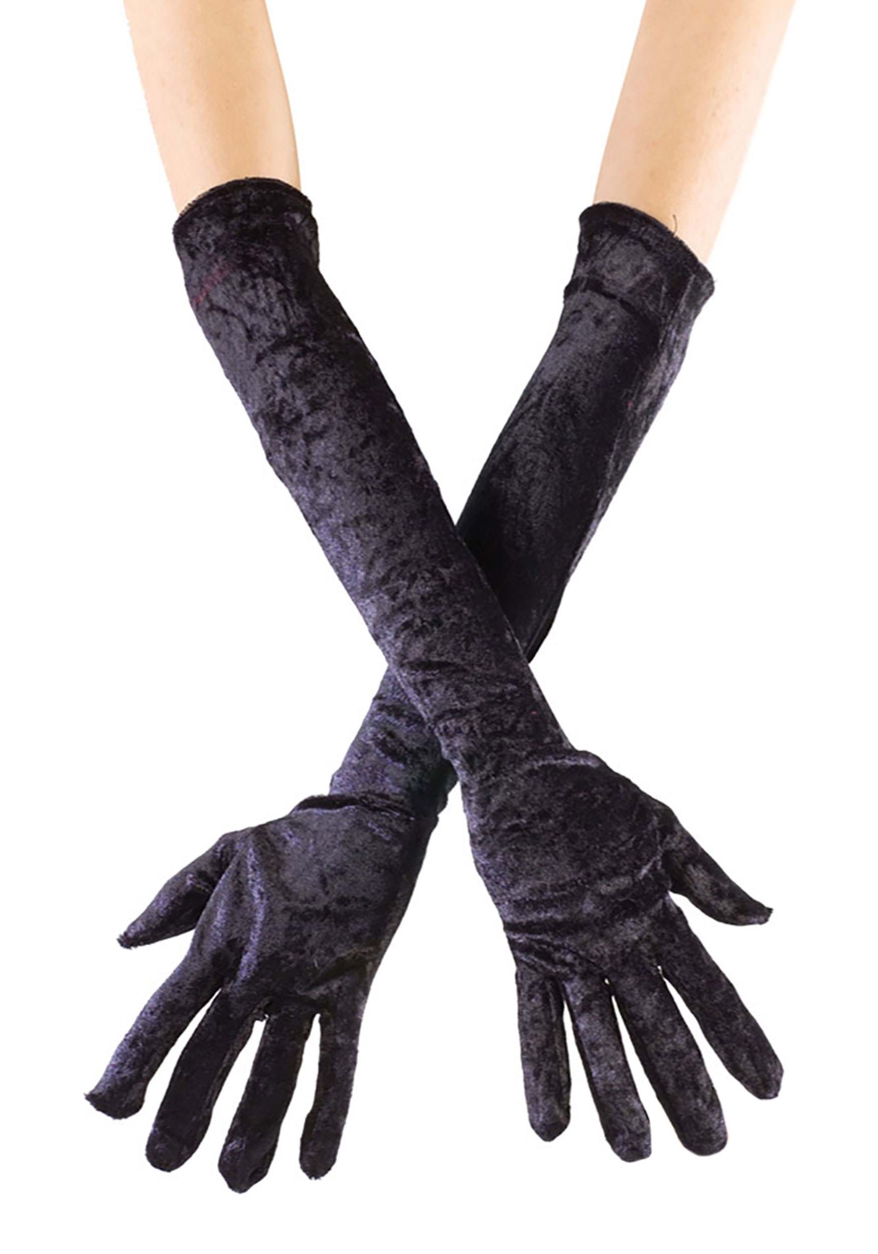 Women's Long Black Velvet Gloves