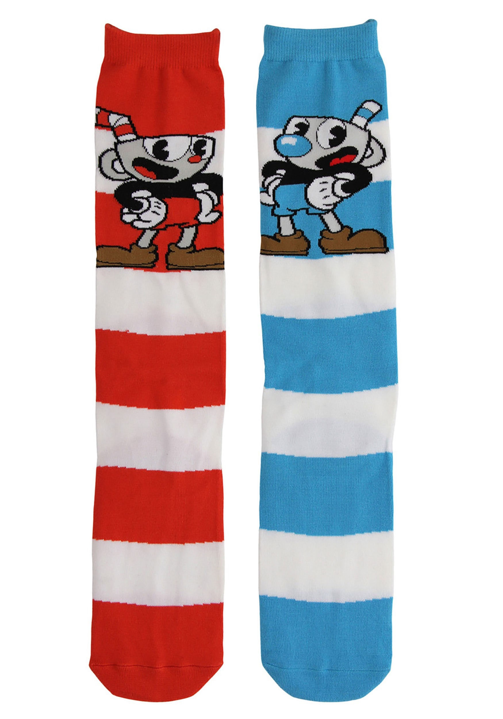 Adult Cuphead & Mugman Striped Knee High Socks