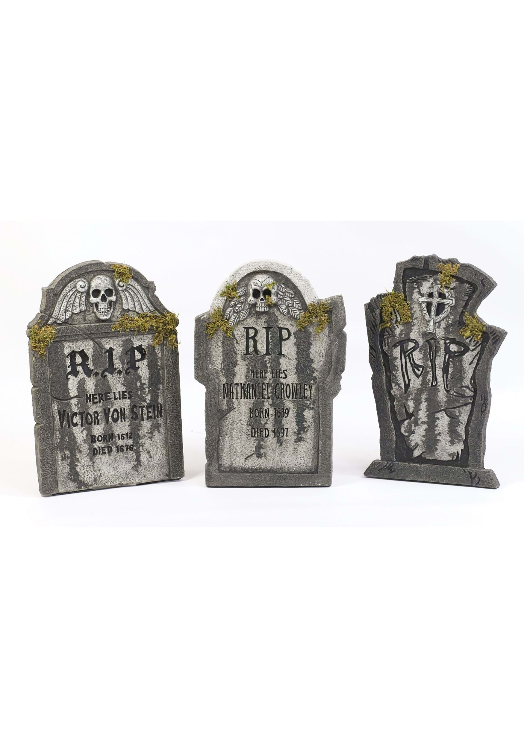 Moss covered RIP Tombstone Halloween Decoration