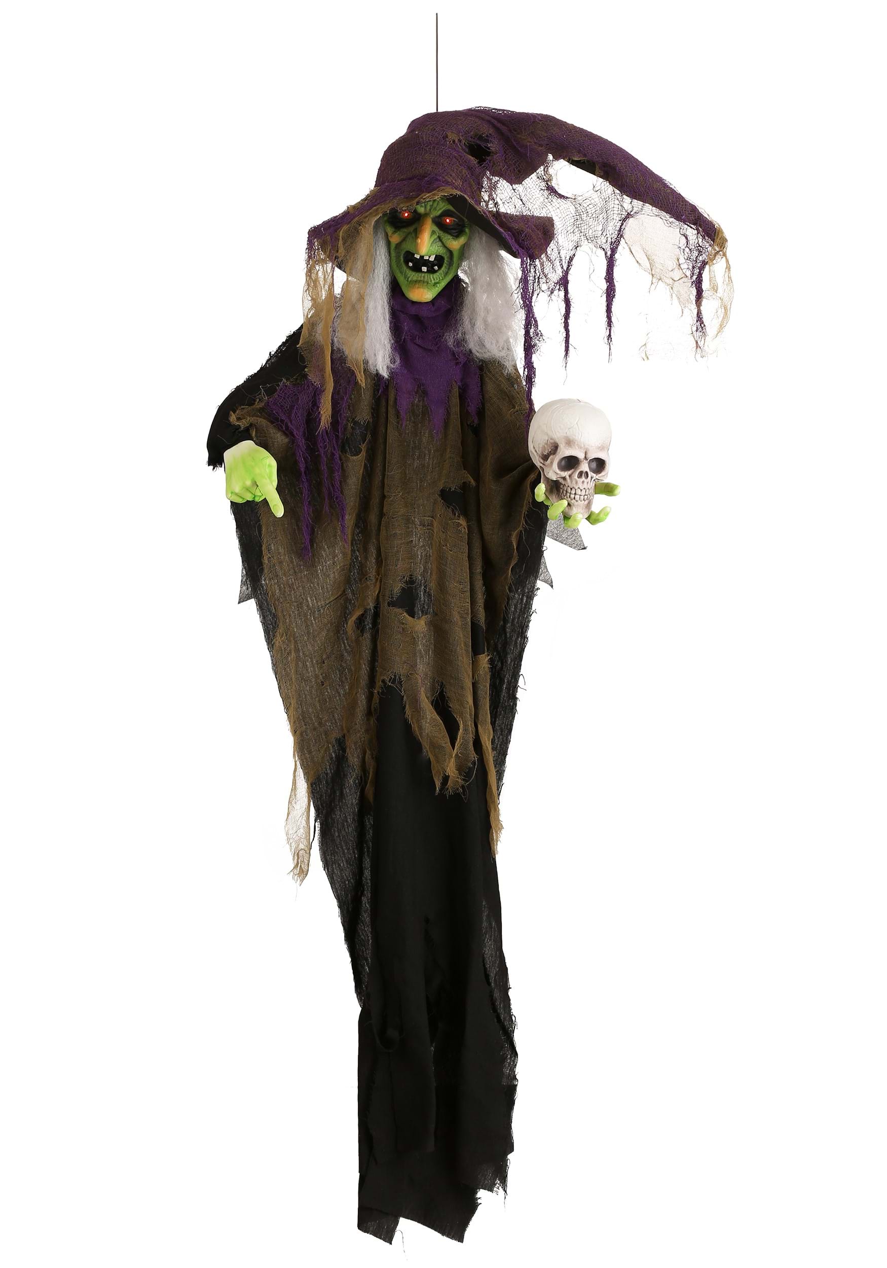 6FT Hanging Green Witch Animatronic Prop , Witch Decorations