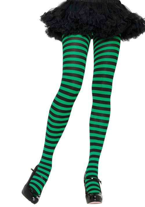 Black and Green Striped Nylon Tights