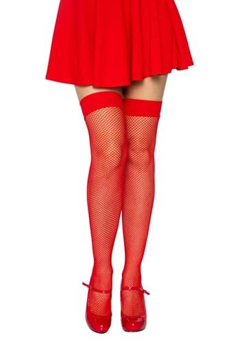 Red Nylon Fishnet Thigh High Womens Tights