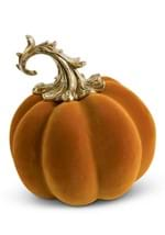 9.5" Orange Velvet Pumpkin w/ Gold Filigree Stem Alt 1