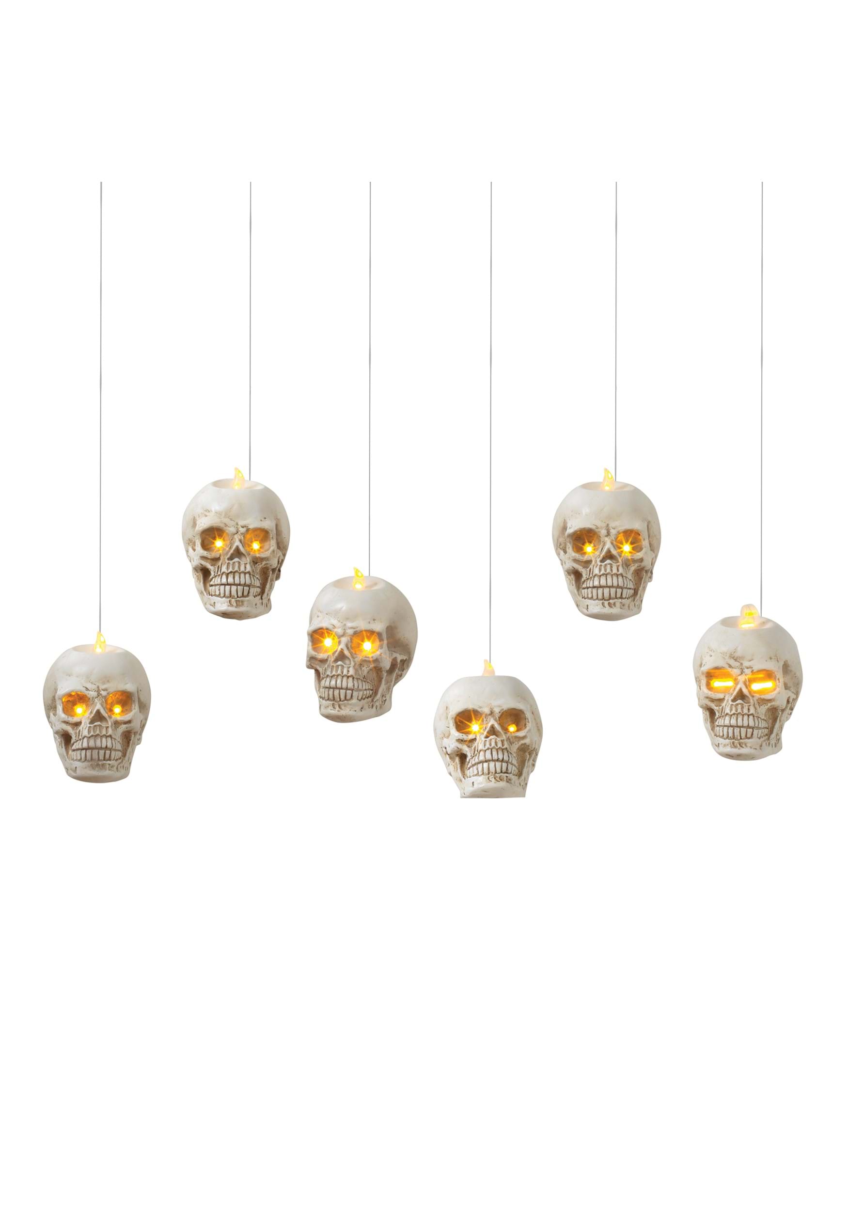 6 Light Up Hanging Skulls Prop With Remote Control , Halloween Lights