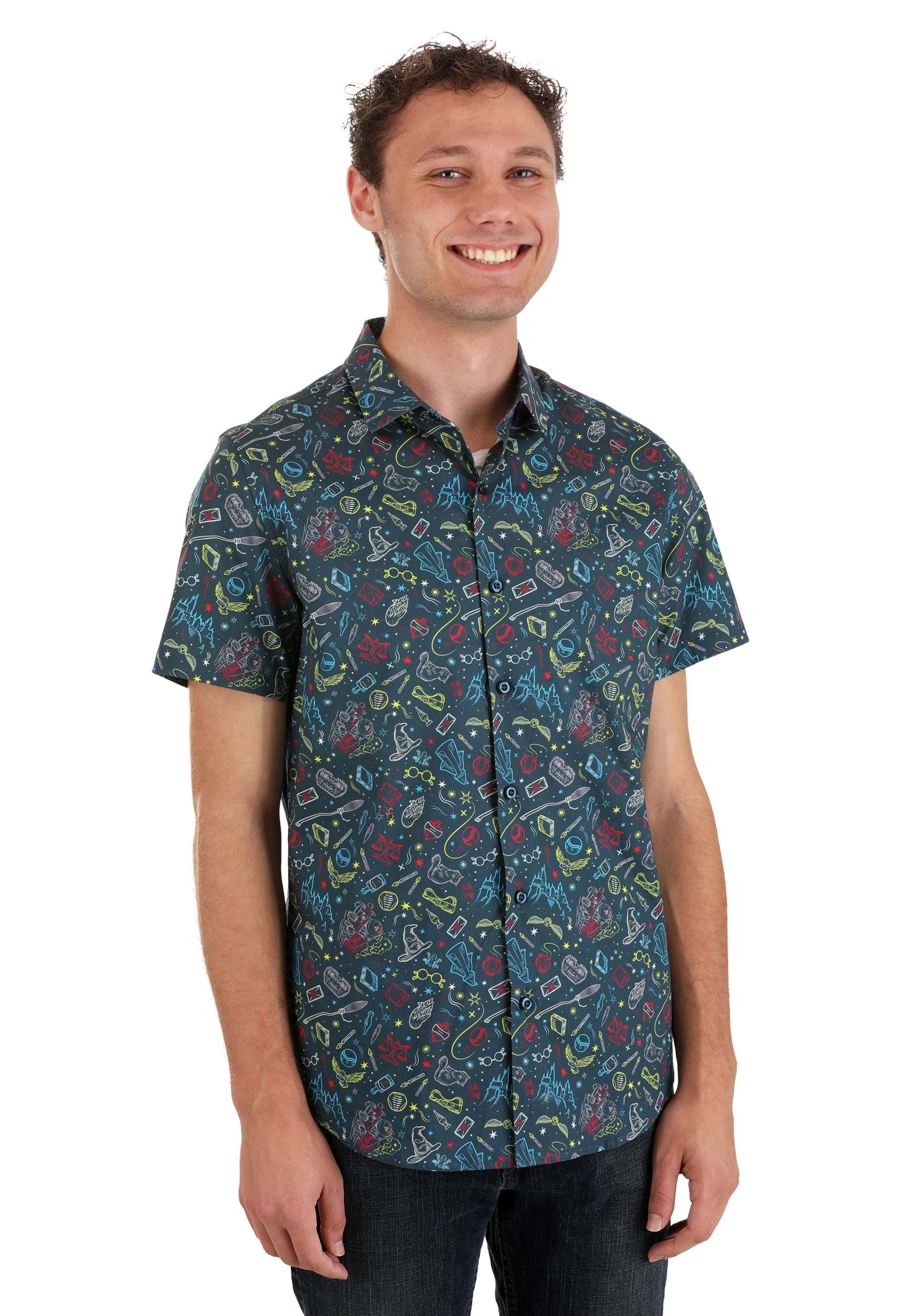 Harry Potter Print Button Up Shirt for Adults | Harry Potter Apparel