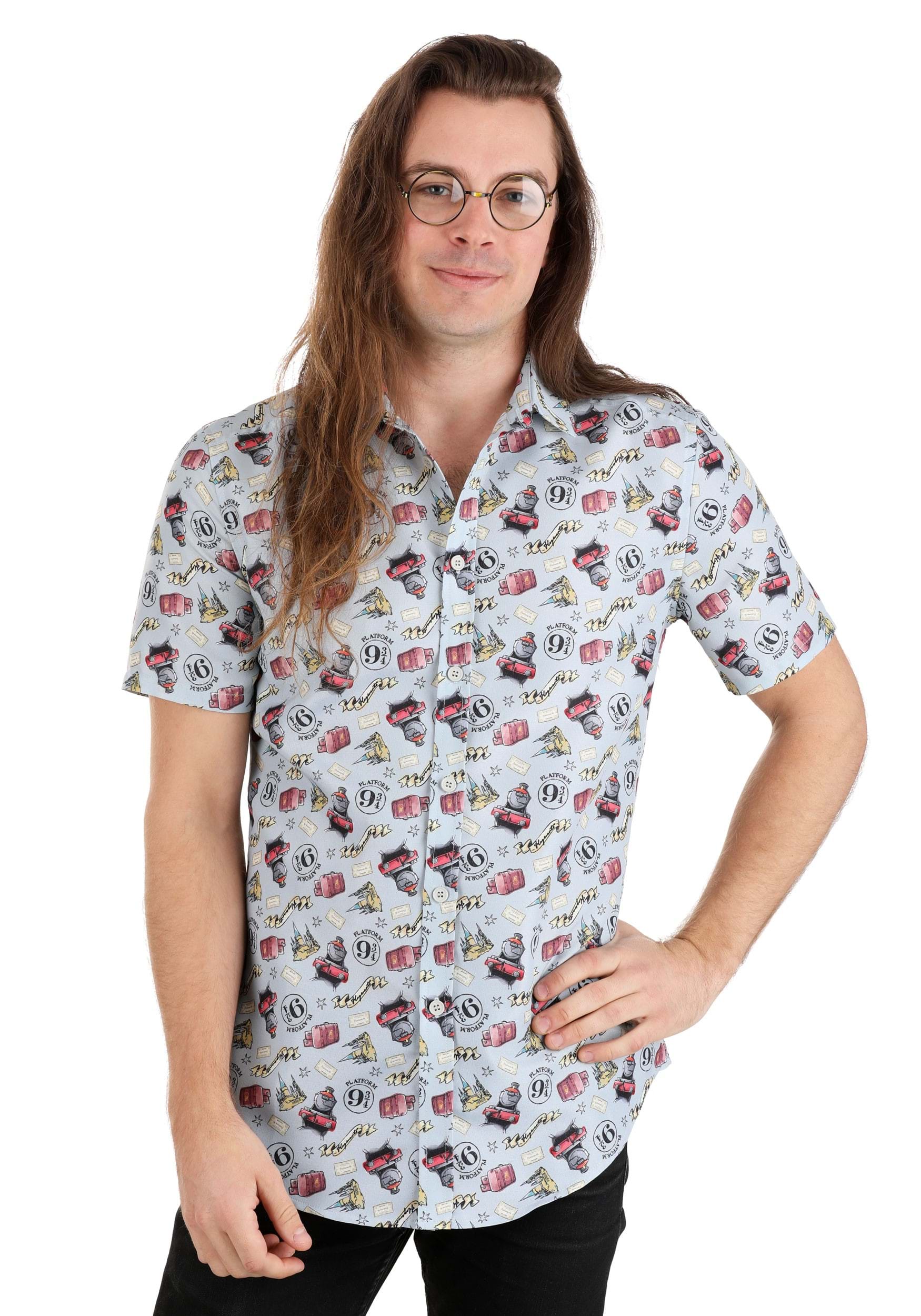 Harry Potter Light Print Adult Button Up Shirt | Harry Potter Apparel