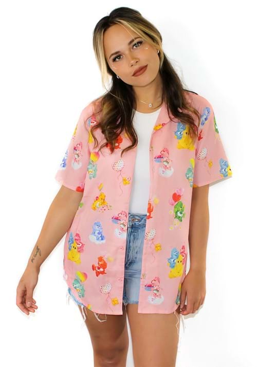 Adult Cakeworthy Care Bears Camp Collar Button Up Shirt-0