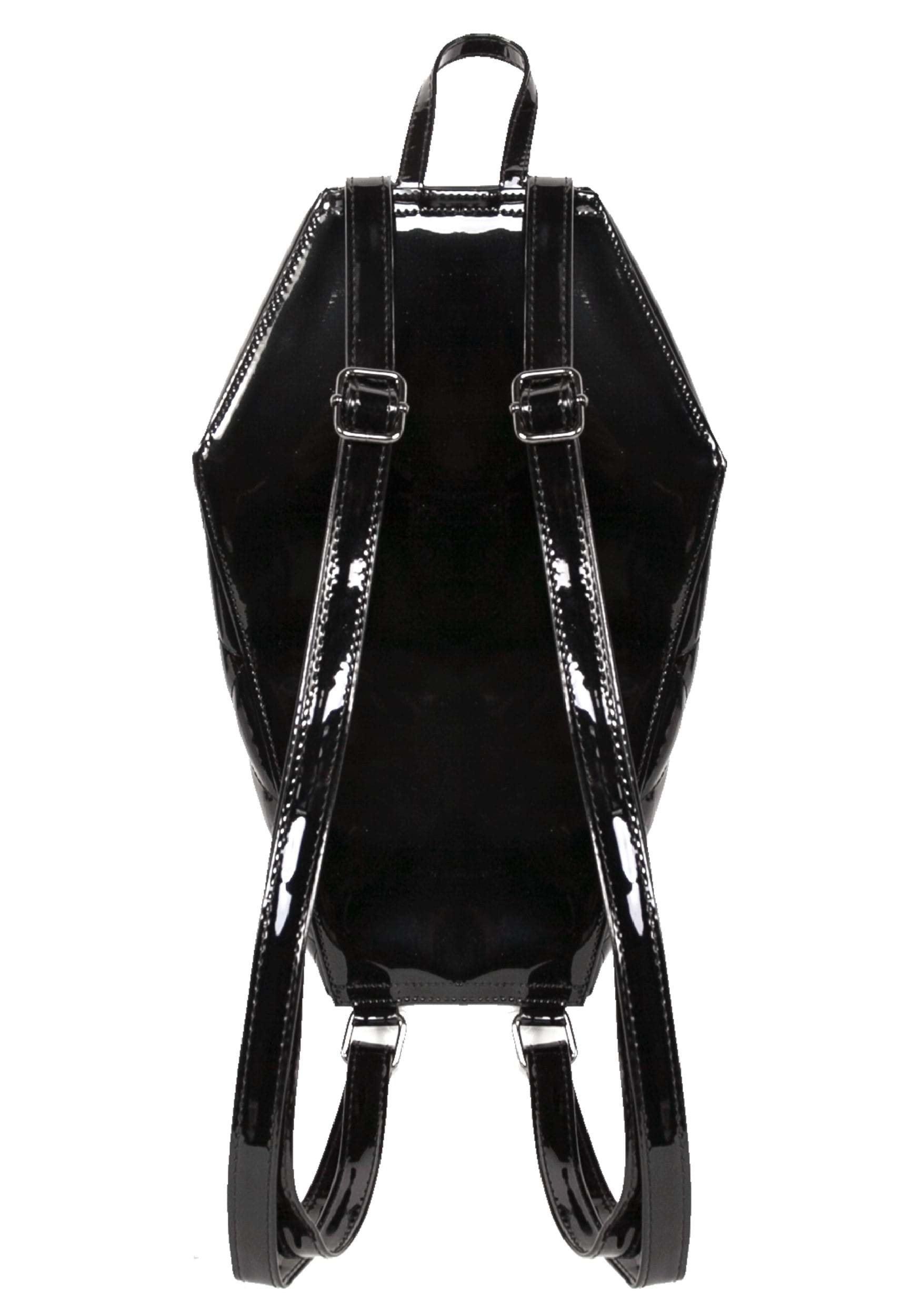 Studded Bat Quilted Faux Patent Coffin Backpack , Halloween Bags & Backpacks