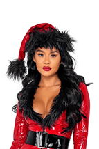 Faux Red Patent with Faux Black Fur Christmas Hat Alt 2