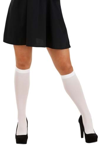 Womens Opaque Knee High White Stockings