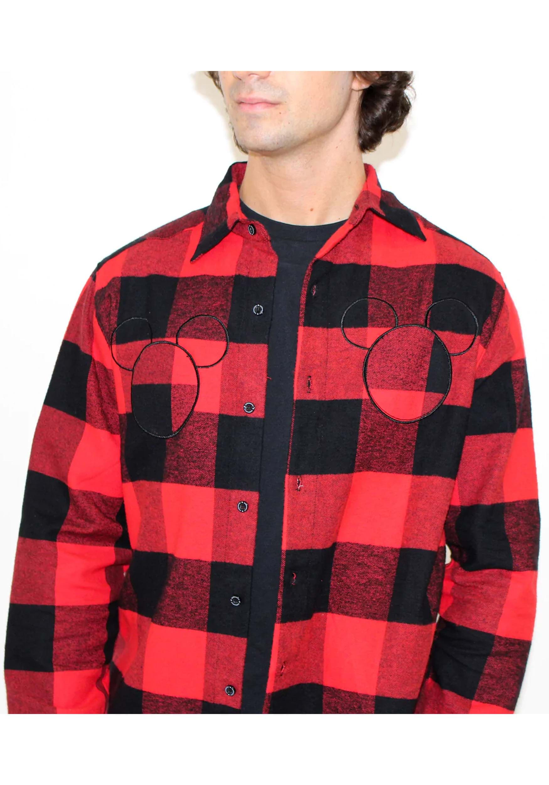 Cakeworthy Adult Mickey Mouse Red Plaid Flannel Shirt