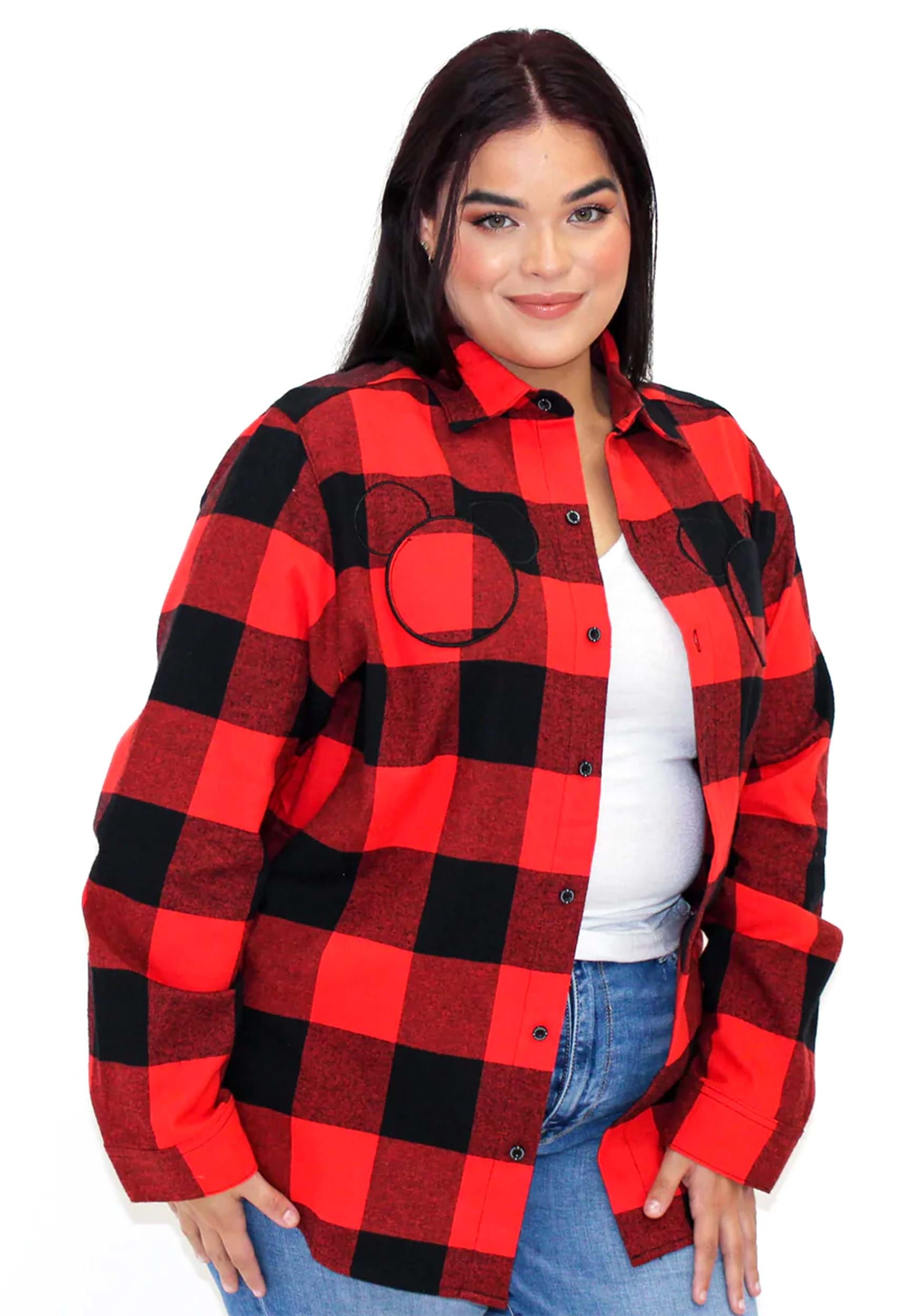 Cakeworthy Adult Mickey Mouse Red Plaid Flannel Shirt