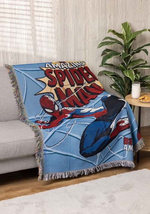 SpiderMan Flying Webs Woven Tapestry Throw