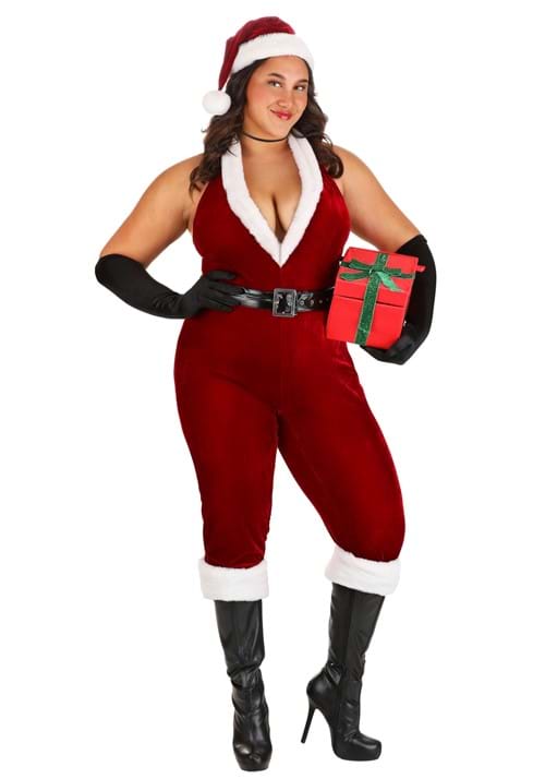 Womens Plus Size Sexy Santa Bodysuit Costume