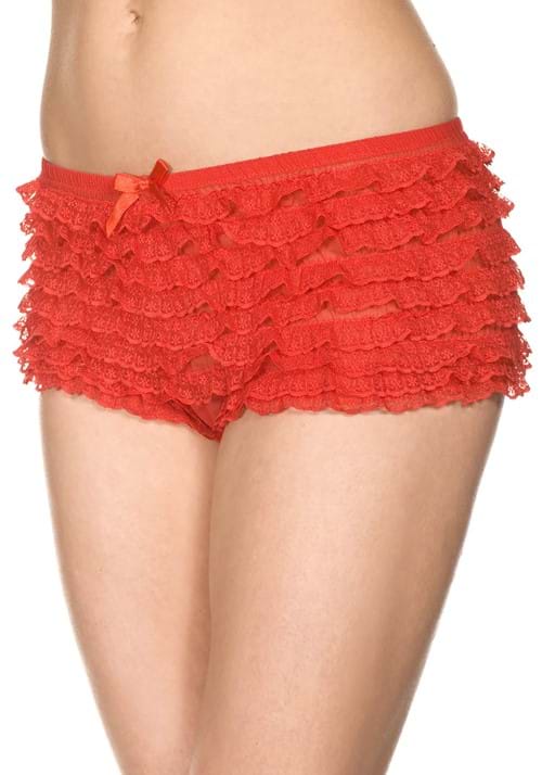Red Micro Lace Ruffle Tanga Women's Shorts